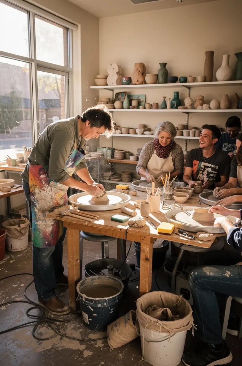 Workshop setting with tools for handmade product creation